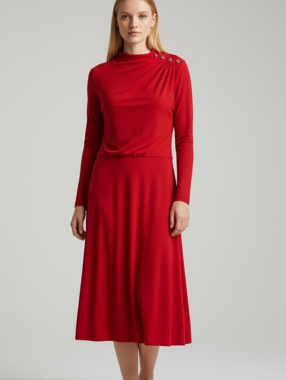 NWT London Times Woman Blouson Dress in Red Size 10
